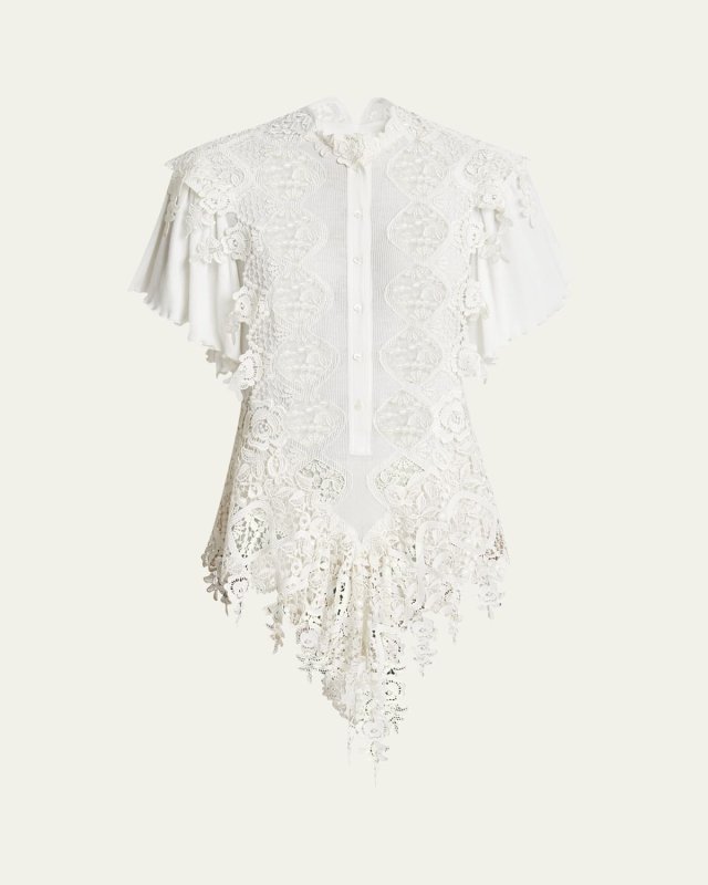Guipure Lace Asymmetric Mini Dress
